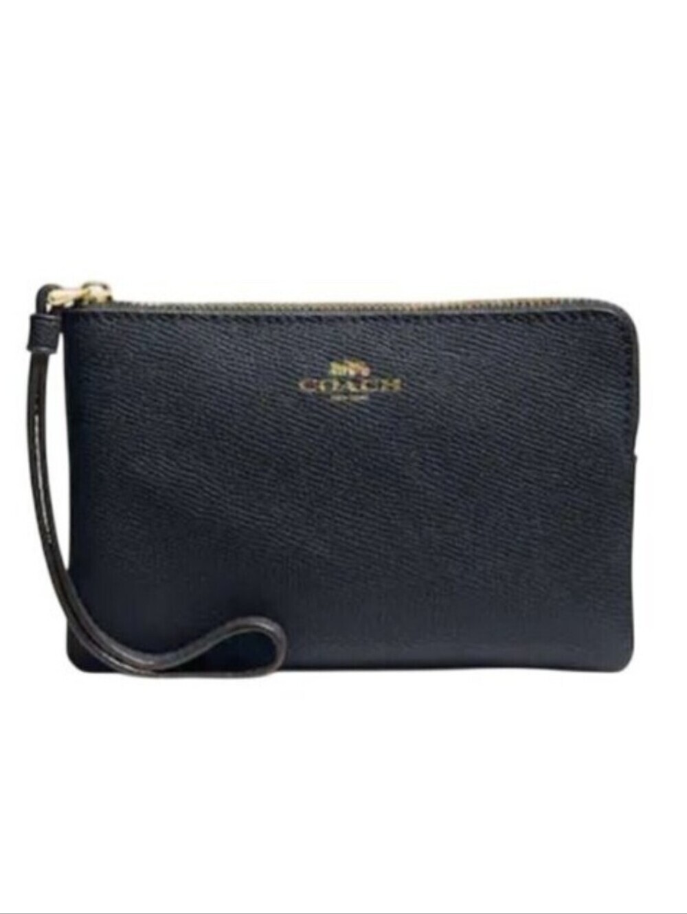 Coach Black Crossgrain Leather Zip Wristlet with Gold Hardware